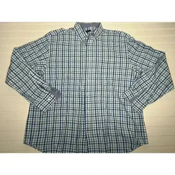 J McLaughlin Shirt Men XL Button Up Long Sleeve Gingham Blue White - Picture 1 of 2